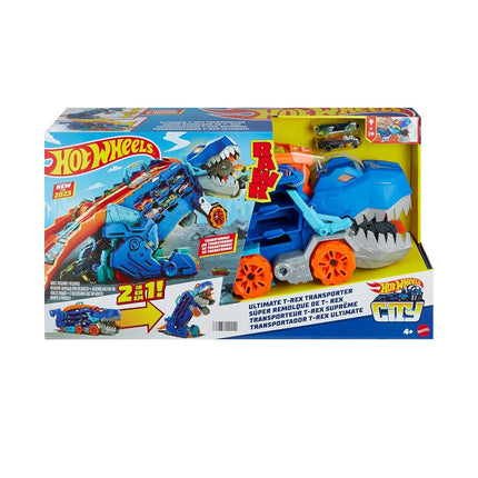 Hot Wheels City Ultimate T-Rex Transporter & 2 Die-Cast Toy Cars
