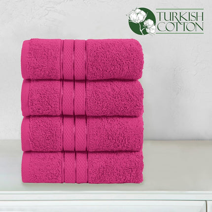 Elegant Comfort Three Line Popcorn Towel Set for Bathroom 16 x 28 inches, Premium Hotel Quality 4-Pack Hand Towels, 100% Turkish Cotton, Soft and Durable, Quick Dry and Highly Absorbent, Hot Pink