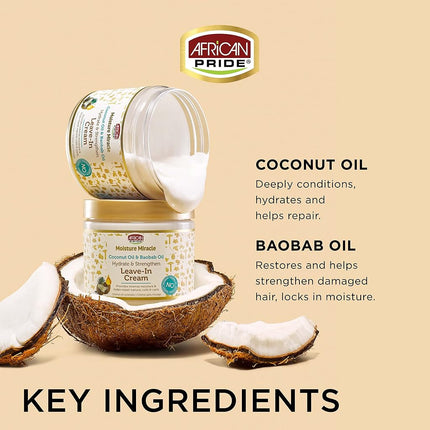 African Pride Moisture Miracle Coconut and Baobab Oil Leave-In Cream, 15 oz