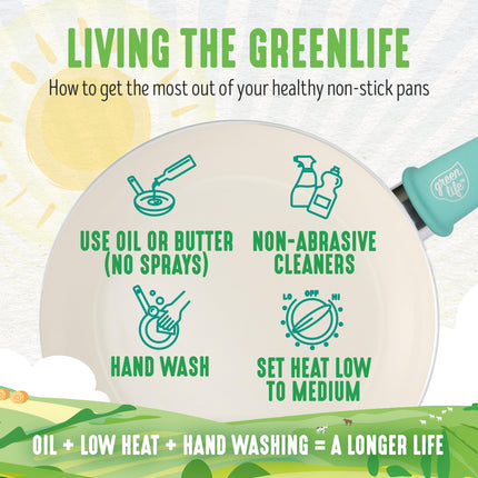GreenLife Sartén Antiadherente de 8", Cerámica Antiadherente Sin PFAS y No Tóxica, Apto para Lavavajillas y Horno, Asas Frías al Tacto, Sin Tambaleo, Turquesa