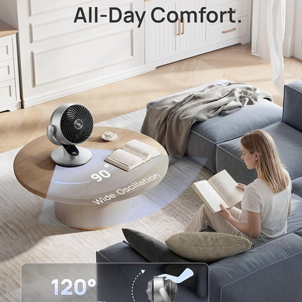 DREO Smart Fan for Bedroom,120� Vertical and 90� Oscillating Fan with Remote/Voice, 13 Inch Height Quiet Air Circulator for Whole Room, 70 ft, 4 Speeds, 5 Modes, 12H Timer, Desk Fans for Home, Office