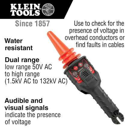 Klein Tools HVNCVT-1 Dual-Range Non-Contact High-Voltage Tester, Dual-Range, Audio/Visual Indicators, Water Resistant, With Case and Battery