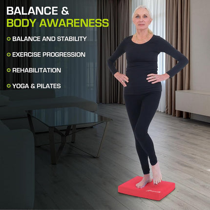 ProsourceFit Exercise Balance Pad – Non-Slip Cushioned Foam Mat & Knee Pad for Fitness and Stability Training, Yoga, Physical Therapy 15.5”x12.75”, Red, Red - L - (15.5" x 12.75")