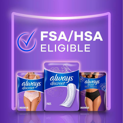 Always Discreet Adult Incontinence Pads for Women, Moderate Absorbency, Long Length, Postpartum Pads, 88 CT