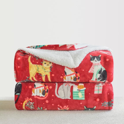 Plaid Sherpa réversible et ultra-doux en flanelle polaire Elegant Comfort – Hiver Noël – Léger, doux et confortable – Couverture décorative de Noël, parfaite pour se prélasser, 127 x 152 cm, Chats de Noël