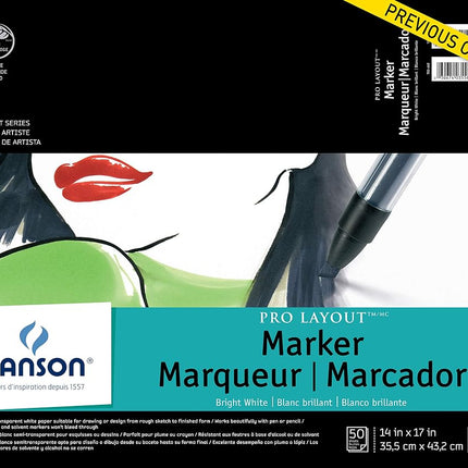 Canson Artist Series Pro Layout Marker Pad, 14” x 17”, Fold-Over Cover, 50 Sheets (100511049), 14" x 17", White
