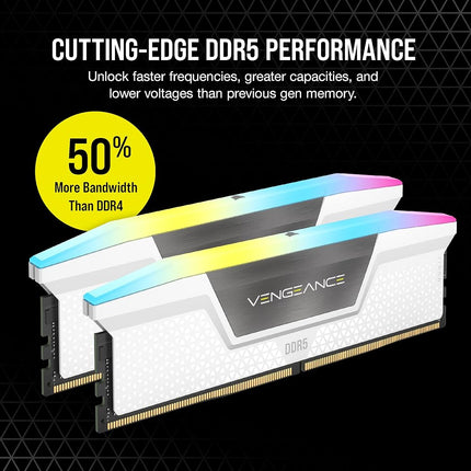 CORSAIR VENGEANCE RGB DDR5 RAM 32GB (2x16GB) Up to 6400MHz CL36 Intel XMP iCUE Compatible Computer Memory - White (CMH32GX5M2B6400C36W)