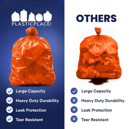 Plasticplace 55-60 Gallon Trash Bags │ 1.2 Mil │ Orange Heavy Duty Garbage Can Liners │ 38” x 58” (50 Count)