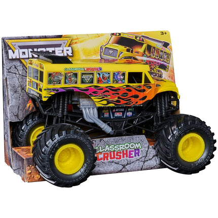 Monster Jam, Classroom Crusher Monster Truck, Detailed Metal Injection Moulded School Bus to Play and Collect in 1:24 Scale Toy for Children Aged 3+