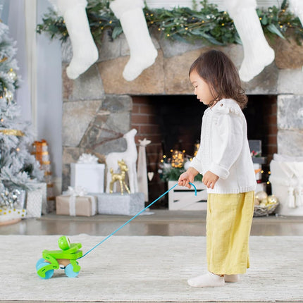 Melissa & Doug First Play Frolicking Frog juguete de arrastre de madera - Juguete de arrastre de pato para el desarrollo para niños pequeños de 1 año en adelante