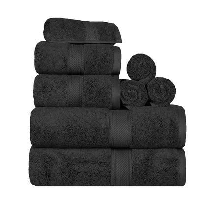 Superior Egyptian Cotton Pile 8 Piece Towel Set, Includes 2 Bath, 2 Hand, 4 Face Towels/Washcloths, Ultra Soft Luxury Towels, Thick Plush Essentials, Guest Bath, Spa, Hotel Bathroom, Black