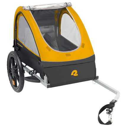 Remolque de bicicleta Retrospec Rover para niños - Remolque de bicicleta plegable/plegable de doble pasajero con ruedas de 16", reflectores de seguridad y compartimento de almacenamiento trasero - Sun