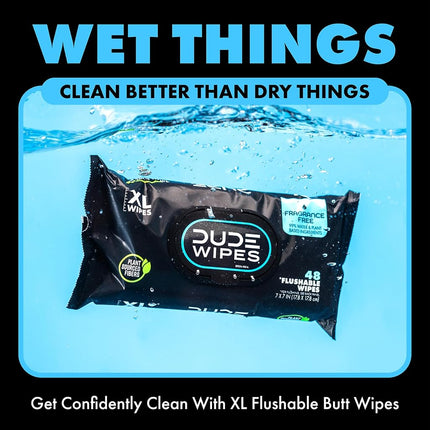 DUDE Wipes - Flushable Wipes - 8 Pack, 336 Wipes - Unscented Extra-Large Adult Wet Wipes - Vitamin-E & Aloe - Septic and Sewer Safe