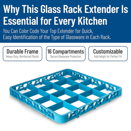 Carlisle FoodService Products Opticlean Plastic Glass Rack, Divided Extender with 16 Compartments for Cleaning, Factories, 19.875 X 19.875 X 1.75 Inches, Lavender
