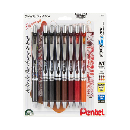 Bolígrafo de gel líquido retráctil EnerGel RTX, paquete Change Expressions, 0.7 mm, punta de metal, línea mediana, tinta variada, paquete de 8 bolígrafos (BL77XCHABP8M)