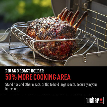 Weber Premium Spare Rib Holder & Roasting Basket, can be Used on Both Sides, Dishwasher Safe, fits Weber Q 300/3000 & Larger Gas Grills as Well as Charcoal Grills from Ø 57 cm - Silver (6469)