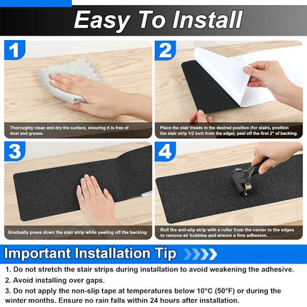 SMILOOL Outdoor Stair Treads Non-Slip Step Strips for Wooden Steps 5 Pack 8” x 30” Anti Slip Grip Tape Precut for Outside Stairs, Non Skid Stair Tread Mats Weather Resistant for Outdoors, Black