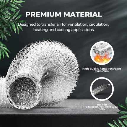 HealSmart 4" 8 Ft Aluminum Ducting Flexible, Non-Insulated with 2 Duct Clamps, Dryer Vent Hose for Heating Cooling Ventilation and Exhaust Fan