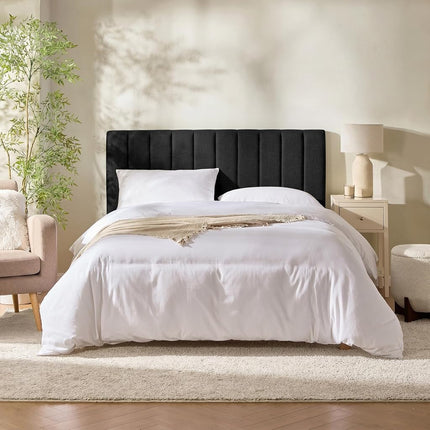Hearth & Harbor Upholstered Queen Headboard - Easy Assemble Channel Stitched Headboard Queen Size - Wall Mounted Headboards with 3D Soundproof Wall Panels Peel & Stick Floating Headboards, Black