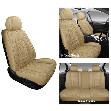 Juego de Fundas y Cojines para Asientos de Coche Tapha Executive de Piel Sintética, Transpirable y Resistente al Agua, Ajuste Universal para Coche, SUV y Camioneta (Asientos Delanteros y Traseros, Beige) (TAP-01-B4)