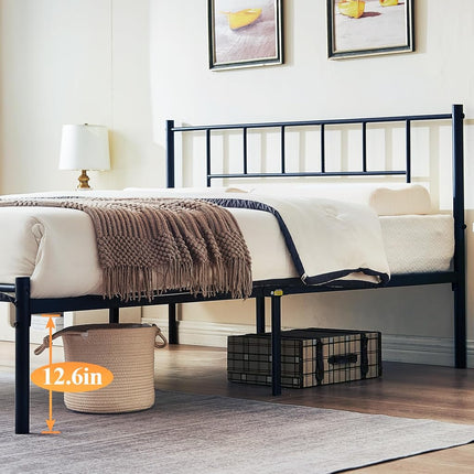 VECELO Twin Metal Platform Bed Frame with Headboard, Heavy Duty Steel Slats, No Box Spring Needed,Easy Assembly, Modern Minimalist Design, Set of 2
