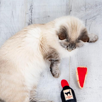 Set de 2 juguetes de queso y vino para gatos Pearhead – Juguetes de peluche con hierba gatera, arrugas y cascabel, juguetes interactivos para gatos de interior para el Día de San Valentín