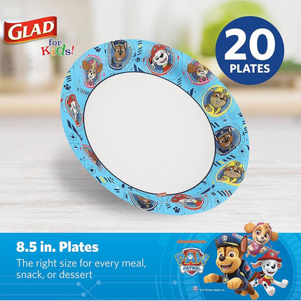 Platos de papel Paw Patrol de Glad for Kids, paquete de 20, 8.5 pulgadas | Platos desechables de Paw Patrol para niños | Platos de papel desechables resistentes a remojo y aptos para microondas para todas las ocasiones