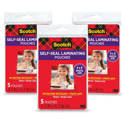 3 Pack of 5 Scotch 4 x 6 Inches Self-Sealing Lamin