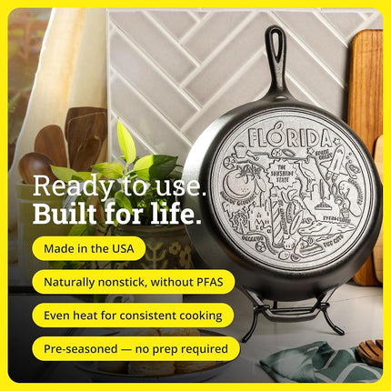 30.5 cm Seasoned Cast Iron Skillet with Florida Road Trip