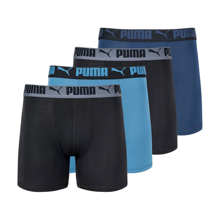PUMA Men's 4 Pack Active Stretch Boxer Briefs, Blue Combo, XL
