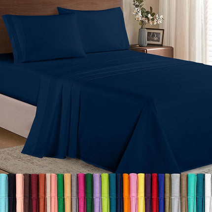Parure de lit douillette Elegant Comfort résistante aux plis, drap-housse entièrement élastiqué, poches profondes jusqu'à 40 cm, microfibre, bleu marine, California King