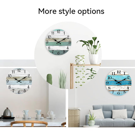 CHYLIN 16 Inch Wall Clock, Large Outdoor Clocks for Patio, Pool Beach House Decor Tropical Clocks for Walls, Nautical Coastal Themed Blue Clock for Lake House, Bathroom, Living Room, Kitchen (16")