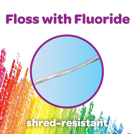 GUM Crayola Hilo Dental Infantil con Flúor - Diseñado para Manos Pequeñas - Divertido Sabor a Uva - Palillos de Hilo Dental Fáciles de Usar para Niños Mayores de 3 Años, 75 unidades (Paquete de 6)