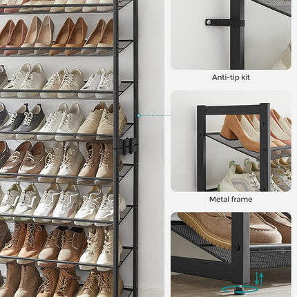 SONGMICS Shoe Rack, 8-Tier Shoe Organizer, Metal Shoe Storage for Garage, Entryway, Set of 2 4-Tier Stackable Shoe Shelf, with Adjustable Flat or Angled Shelves, Holds 32-40 Pairs, Black (ULMR08B)