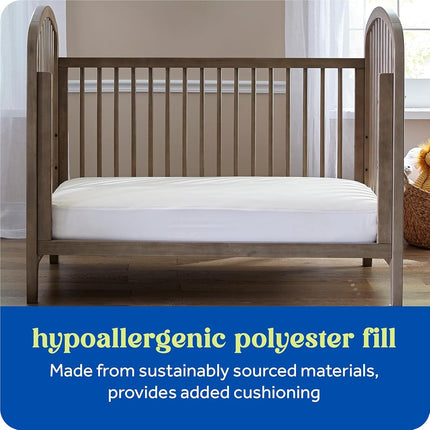 Sealy Baby Quilted Organic Cotton Top Breathable Fitted Waterproof Infant Crib Mattress Protector Pad and Toddler Bed Cover, Durable and Comfortable Topper, Machine Washable, 52” x 28”- Cream