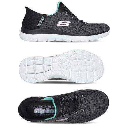 Skechers BOBS Women's Hands Free Slip Ins Summits Dazzling Haze Sneaker, Black/Turquoise, 7 UK