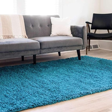 Unique Loom Solo Solid Shag Collection Modern Plush Turquoise Rectangle (2' x 3')