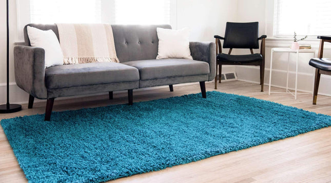 Unique Loom Solo Solid Shag Collection Modern Plush Turquoise Rectangle (2' x 3')