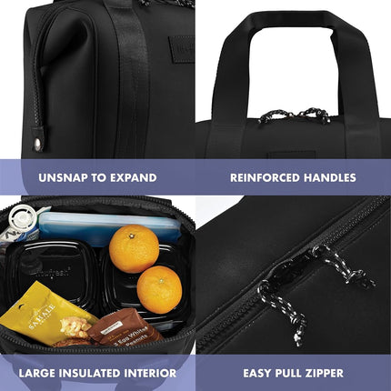 Sac à lunch en néoprène Fit & Fresh pour femme, sac à lunch isotherme pour femme pour le travail, grande boîte à lunch pour femme résistante aux déchirures et aux taches avec contenants et glaçon, sac à lunch Remi lavable en machine, noir