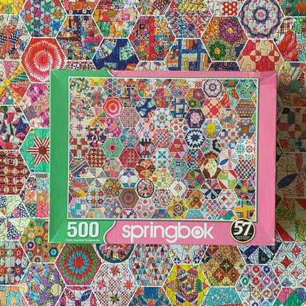 Springbok Puzzles - Crazy Quilts - 500 Piece Jigsaw Puzzle - Large 18 Inches by 23.5 Inches Puzzle - Made in USA - Unique Cut Interlocking Pieces