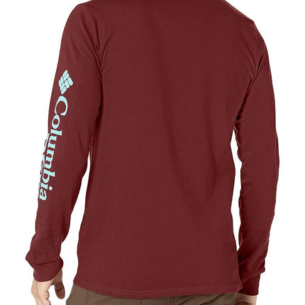 Columbia Men's Long Sleeve Tee Shirt Outdoors Fishing Camping Hiking T, Rich Wine with Gulfstream, XL