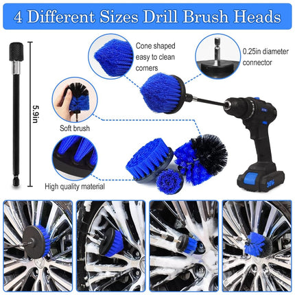 27Pcs Car Detailing Kit, Car Detailing Brush Set, Auto Detailing Drill Brush Set, Car Detailing Brushes, Car Wash Kit, Car Accessories, Car Cleaning Tools Kit for Interior, Exterior, Wheels Blue, Blue, 27PCS-Blue