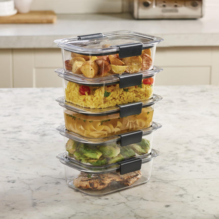 Recipientes para Alimentos Rubbermaid Brilliance de 10 Piezas con Tapas para Almuerzo, Preparación de Comidas y Sobras, Aptos para Lavavajillas, 3.2 Tazas, Transparente/Gris