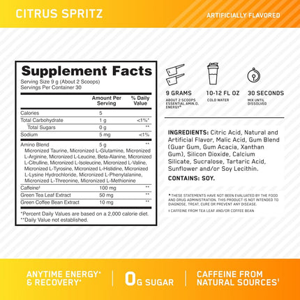 Optimum Nutrition Citrus Spritz Amino Energy Powder 270 g