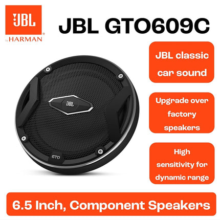 JBL Car GTO 609C 6.5 Inch 2-Way Component Speaker System Including x2 Midrange Speakers and x2 Tweeters - Black