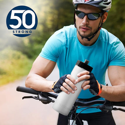 50 Strong Sports Water Bottles 6-Pack – Reusable 22 oz BPA-Free Plastic Bottles with Pull Top Cap – Made in USA – Top Rack Dishwasher Safe – Fits Most Bike Cages Brand - Black