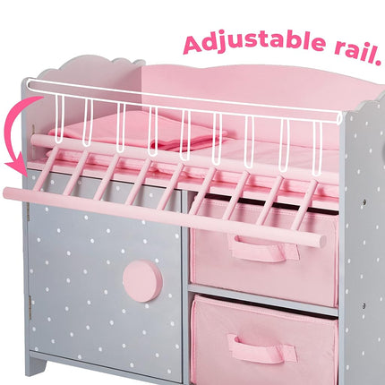 Olivia’s Little World Polka Dot Princess Baby Doll Crib with Storage Cabinet and Cubby