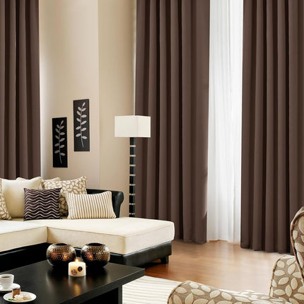 Deconovo Back Tab and Rod Pocket Blackout Curtains, Thermal Insulated Window Curtain Set - Blackout Panels for Bedroom, 52x63 Inch, Brown, 2 Panels