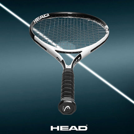 Raquette de tennis adulte HEAD Geo Speed - Pré-cordée Équilibre en tête 27,5 pouces - Manche 4 3/8 pouces, Noir/Blanc