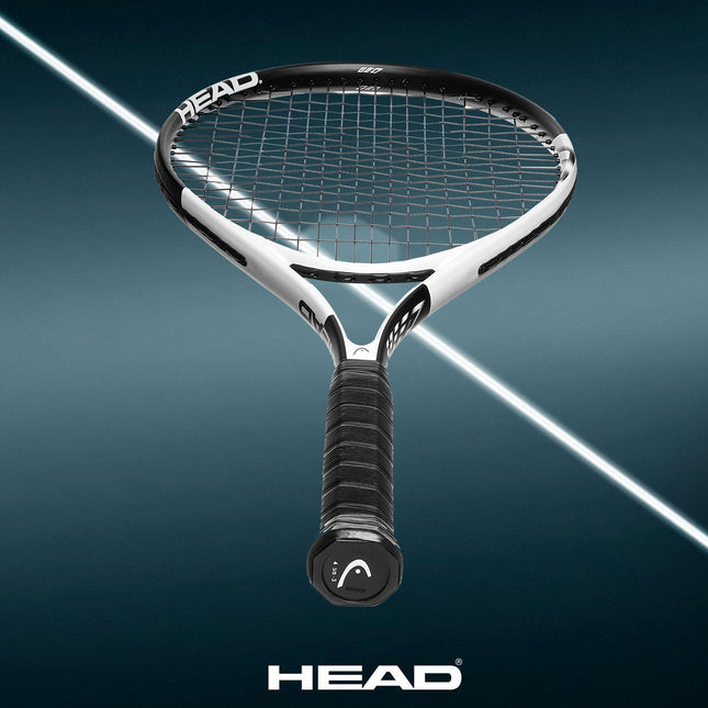 Raquette de tennis adulte HEAD Geo Speed - Pré-cordée Équilibre en tête 27,5 pouces - Manche 4 3/8 pouces, Noir/Blanc